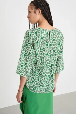 Blusa in twill - Verde Bianco