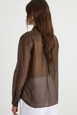 Blusa in voile - Marrone
