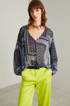 Blusa morbida in creponne - Blu