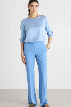 Blusa morbida in twill - Azzurro