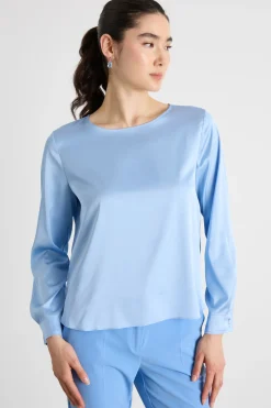 Blusa morbida in twill - Azzurro