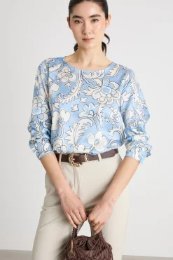 Blusa morbida in twill - Azzurro