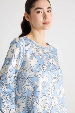 Blusa morbida in twill - Azzurro