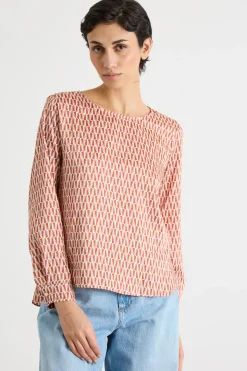 Blusa morbida in twill - Rosso Beige Bianco