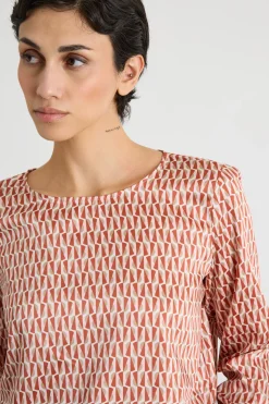Blusa morbida in twill - Rosso Beige Bianco