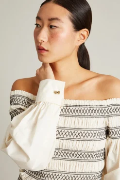 Blusa off shoulder con ricamo - Avorio