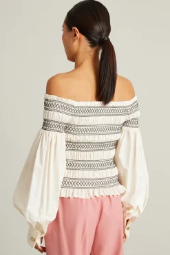 Blusa off shoulder con ricamo - Avorio