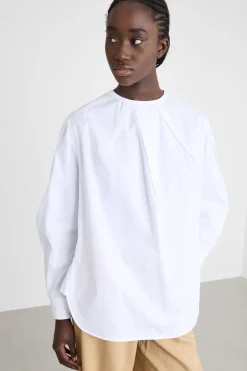 Blusa oversize in popeline stretch - Bianco