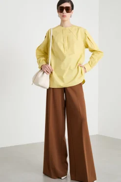 Blusa oversize in popeline stretch - Giallo