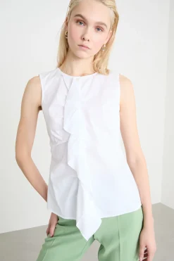 Blusa smanicata con rouche - Bianco