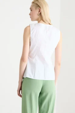 Blusa smanicata con rouche - Bianco