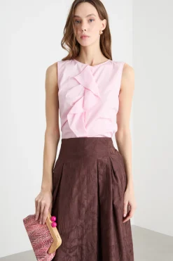 Blusa smanicata con rouche - Rosa
