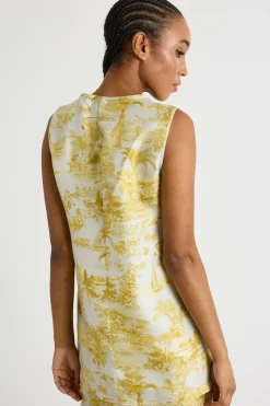 Blusa smanicata in twill stampato - Giallo Bianco