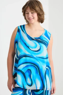 Blusa stampata senza maniche - Azzurro