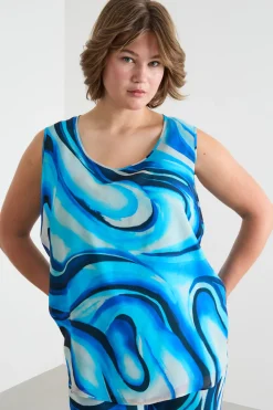 Blusa stampata senza maniche - Azzurro