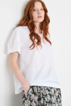 Blusa svasata in popeline - Bianco