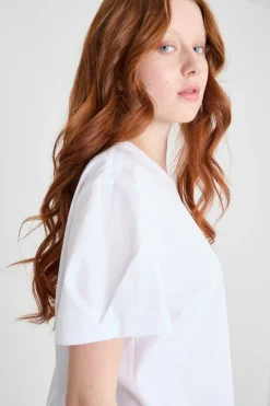 Blusa svasata in popeline - Bianco