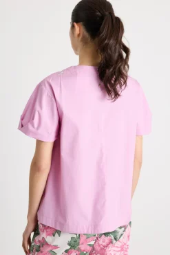 Blusa svasata in popeline - Rosa