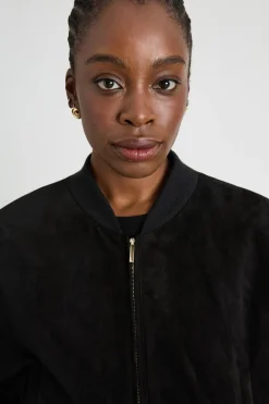 Bomber crop in suede - Nero