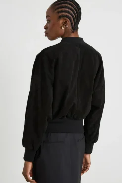 Bomber crop in suede - Nero
