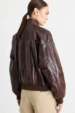Bomber glossy con tasche - Marrone