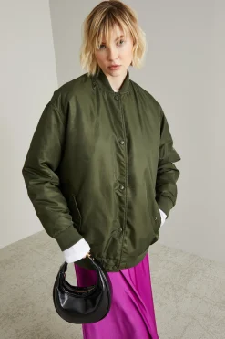 Bomber imbottito in raso tecnico - Verde Kaki