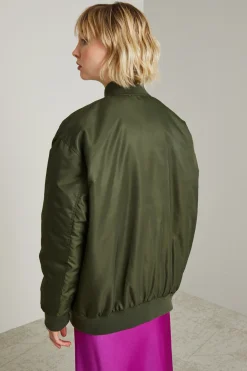 Bomber imbottito in raso tecnico - Verde Kaki