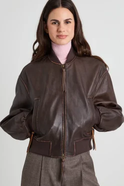 Bomber in nappa - Marrone