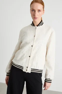 Bomber in stuoia con paillettes - Bianco Nero