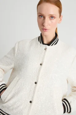 Bomber in stuoia con paillettes - Bianco Nero