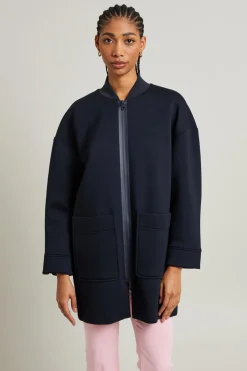 Bomber lungo in jersey compatto - Blu Notte