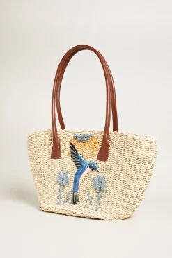 Borsa con disegno ricamato - Paglia