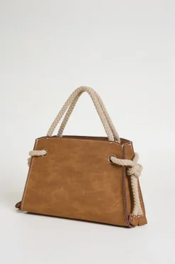 Borsa a mano con manici in corda - Marrone