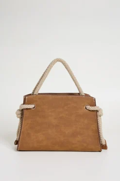 Borsa a mano con manici in corda - Marrone
