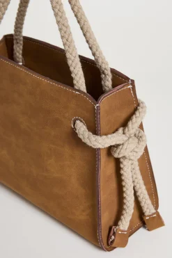 Borsa a mano con manici in corda - Marrone