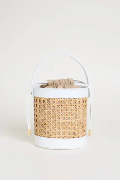Borsa a secchiello in bamboo - Bianco Beige