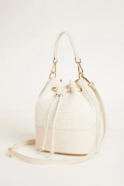 Borsa a secchiello in paglia - Bianco