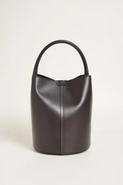 Borsa a secchiello in pelle liscia - Marrone
