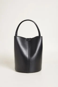 Borsa a secchiello in pelle liscia - Nero