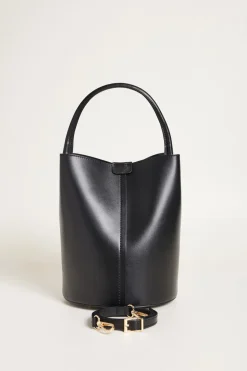 Borsa a secchiello in pelle liscia - Nero