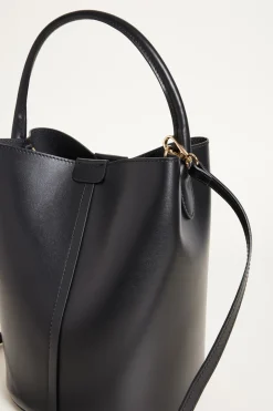 Borsa a secchiello in pelle liscia - Nero