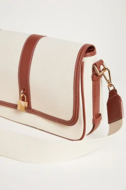 Borsa a tracolla in tela - Avorio Marrone