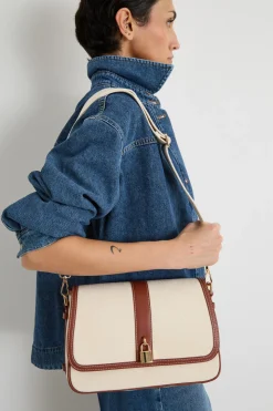 Borsa a tracolla in tela - Avorio Marrone