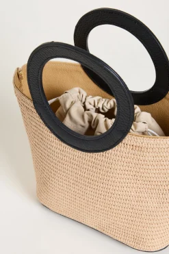 Borsa con manico ad anello - Beige Nero