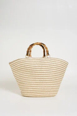 Borsa con manico in bamboo - Beige