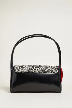 Borsa con patta in crochet - Nero Bianco