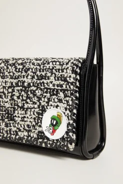 Borsa con patta in crochet - Nero Bianco