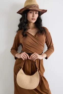 Borsa crossbody a mezzaluna - Beige Marrone