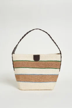 Borsa in corda naturale e pelle - Bianco Cammello