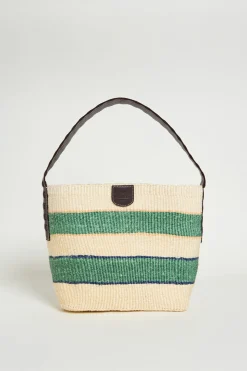 Borsa in corda naturale e pelle - Verde Bianco
